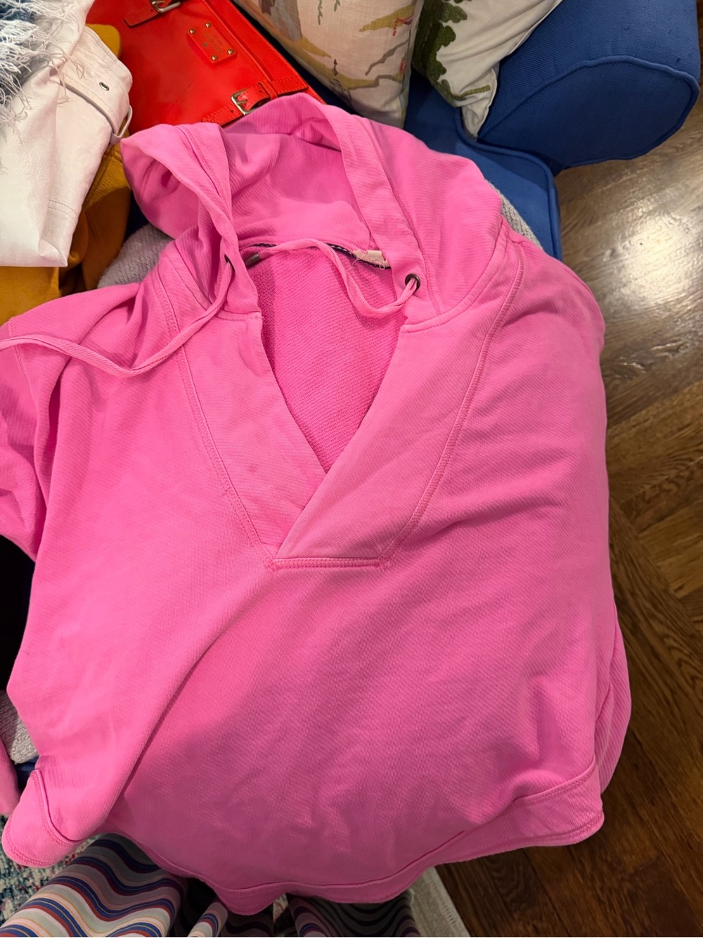 Pilcro Bright Pink V-Neck Hooded Sweater